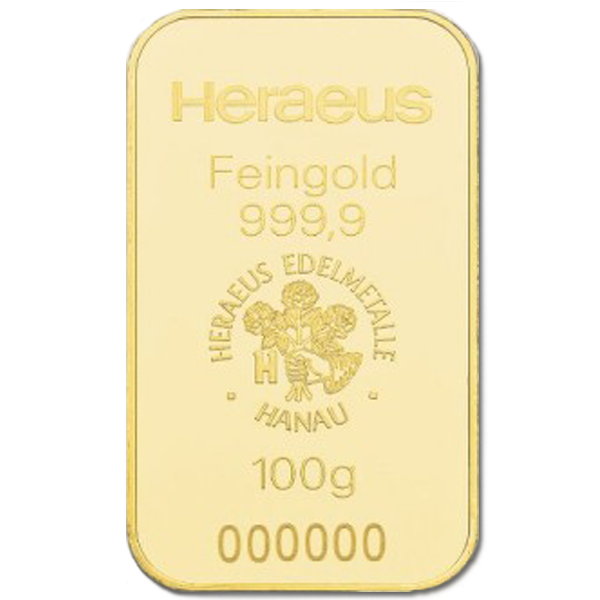 100 grams  Gold Bar - Heraeus