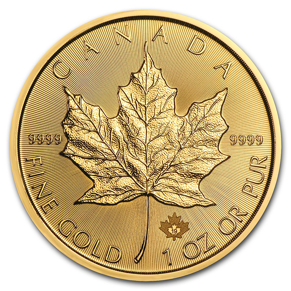 1 ounce Gold Maple Leaf - Tube of 10 - 2019 - Royal Canadian Mint