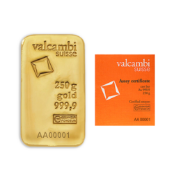 250 grams cast Gold Bar | Valcambi