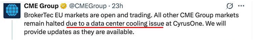 CME Group announces silver market closure due to server cooling issue