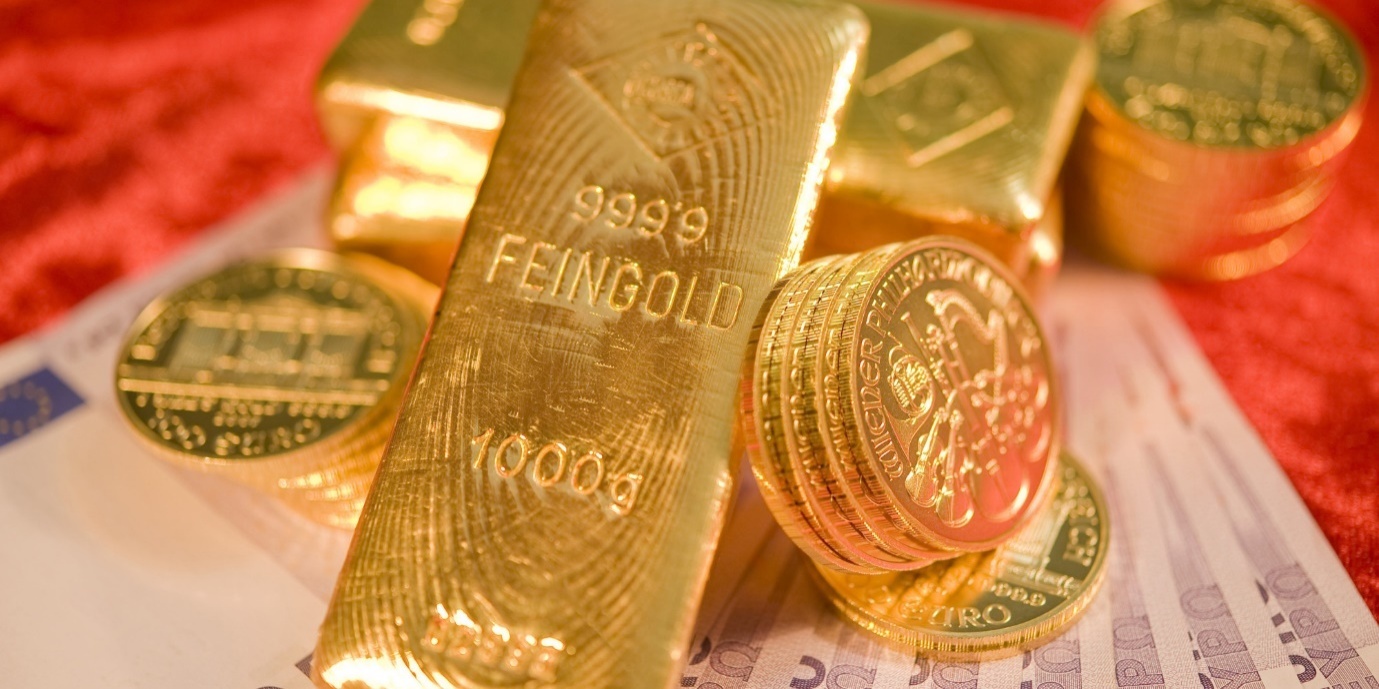Gold bullion coins and bars 